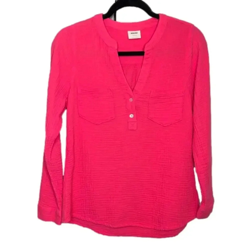 Anthropologie Mote Gauze Cotton Long Sleeve Button V-Neck Lightweight Top Size M